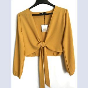 Missguided Women's Shirt Blouse Elegant Wrap Dark-Yellow Size 12 New with tag